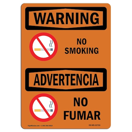 Signmission OSHA WARNING Sign, No Smoking, 14in X 10in Aluminum, 10" W, 14" L, Landscape, OS-WS-A-1014-L-12716 OS-WS-A-1014-L-12716